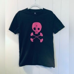 Ginkgo Organic Skull Tshirt Graphic Tee 100% Organic Cotton Black Pink Medium